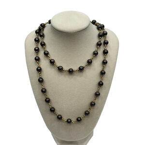 Carolina Herrera Black Gold Tone Necklace Double‎ Strand Layered Jewelry 16.5"